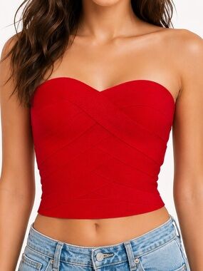TOBI Red Bandage Corset Strapless Crop Top NWOT Size S Bodycon Bustier